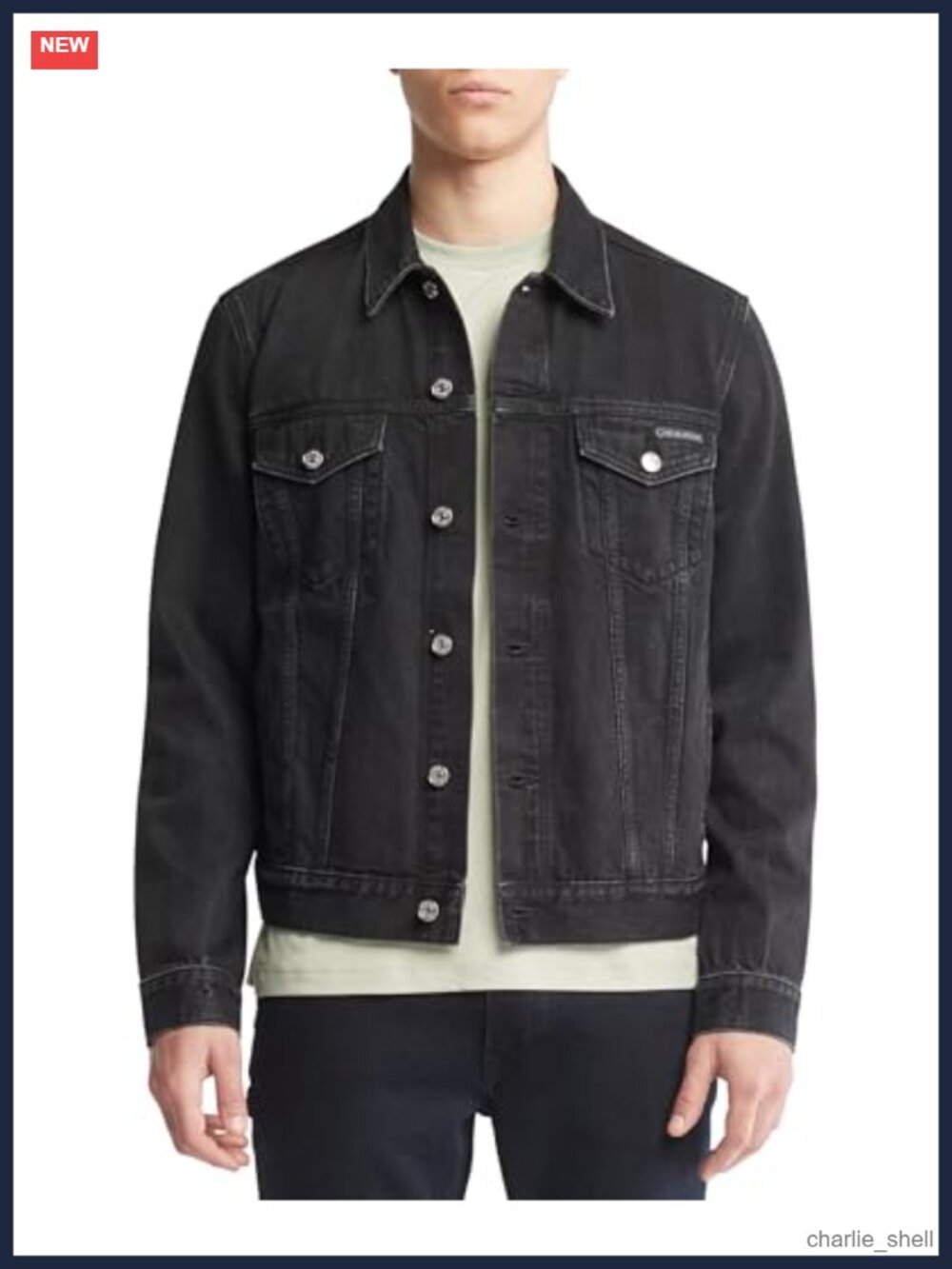 Rigid Cotton Denim Trucker Jacket Button Front Long Sleeve